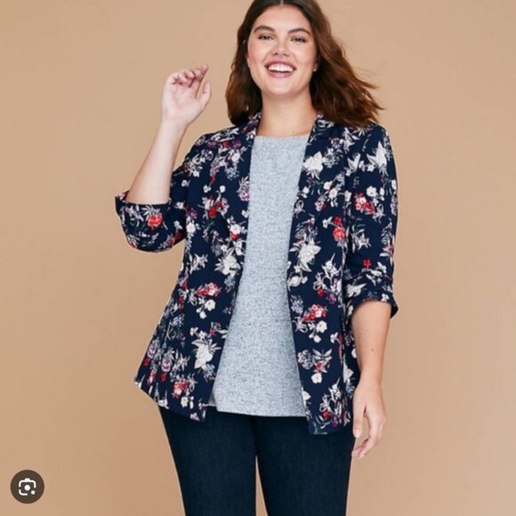 Lane Bryant The Bryant Blazer Navy Dark Florals One-Button Blazer Plus Size 26 - Picture 1 of 6